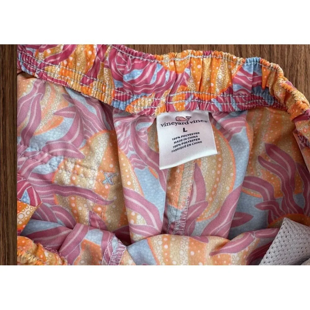 Vineyard Vines‎ Swim Shorts Mens L Sea Urchin Chappy Orange Pink Floral Trunks